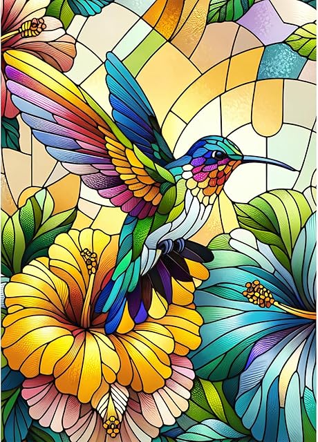 The Hummingbird Puzzles for Adults 1000 Pieces, Stained Glass Impossible Jigsaw Puzzle for Adults, Hard Challenging Bird Puzzles 1000 Pieces Games, Leisure Puzzle Games for Adult Suitable Family Friends