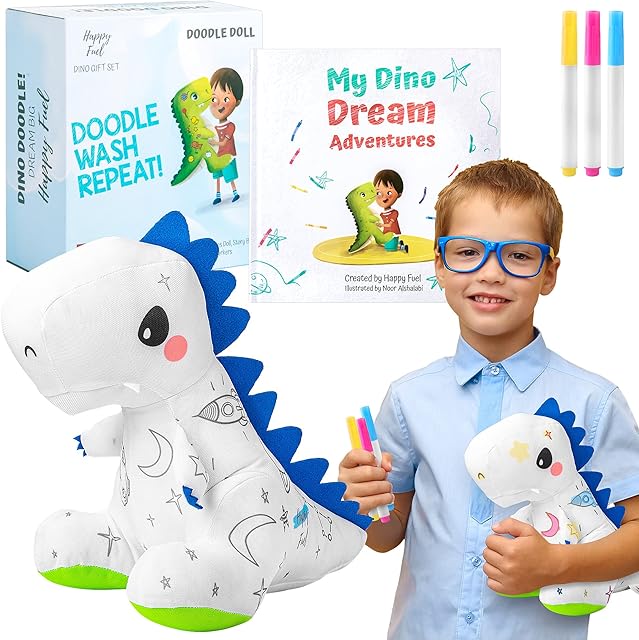 The T-Rex Plush Dinosaur Coloring Book Gift Set, Arts and Crafts Soft DIY Washable Dino Doodle Doll Stuffed Animal Toy, Painting Craft Kit Toys, Play Dinosaur Gifts for Kids Boys and Girls Ages 3-5 5-7
