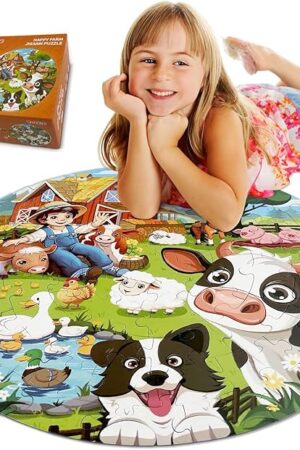 The Puzzles for Kids Ages 4-6, 70 Piece Educational Round Floor Puzzles for Kids Ages 3-5, Toddler Farm Puzzles with Animals & Barn, Popular Preschool Toys & Gift Kids Puzzles Ages 3 4 5 6 7 8 9 10