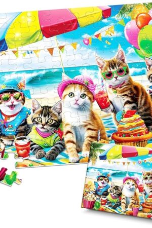 The Puzzles for Kids Ages 4-8 6-8 8-10 Year Old and Seniors - Funny Cats Puzzle Beach Kitten Jigsaw Puzzles, 100 Piece Puzzle for Toddler Children Learning Educational Puzzles Toys for Boys and Girls