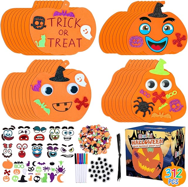 The Max Fun 312PCS Halloween Foam Pumpkin Stickers, Halloween Crafts for Kids Painting DIY Arts and Craft Kits for Classroom Activities Decorations Party Favors