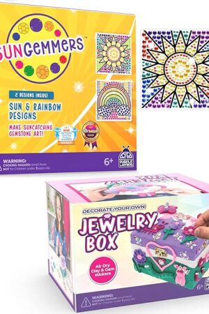 The PURPLE LADYBUG Christmas Gifts for Kids - SunGemmers Big Diamond Gem Art for Kids + Jewelry Box for Girls Craft Kit