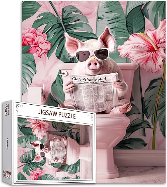 The Funny Pink Pig Jigsaw Puzzle 1000 Pieces Puzzles for Adults, Farm Animals Jigsaw Puzzles for Challenging Family Activity Games DIY Animal Puzzle for Home Wall Decor Gifts - 20 x 27 Inches