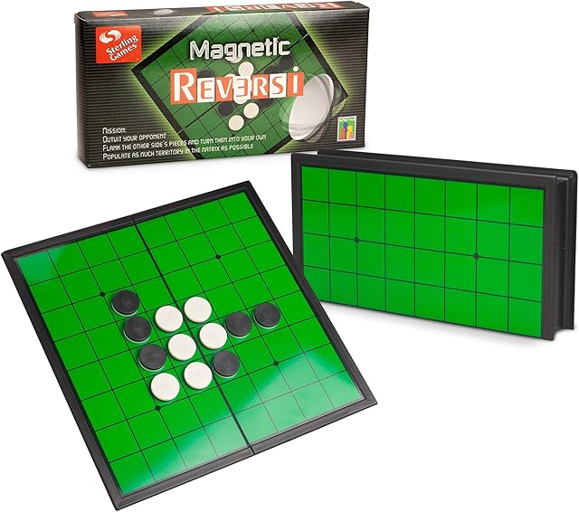 The Sterling Games Othello Reversi Strategy Board Game 9.75 Inch Board with Folding Magnetic Board and Pieces for Home and Travel