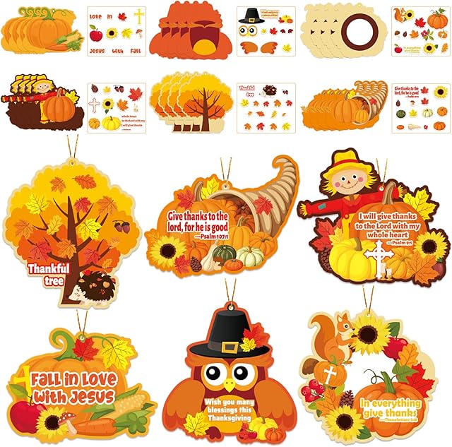 The 36 Pack Fall Religious Thanksgiving Craft for Kids Harvest Cards with Christian Autumn Sticker Fall Art DIY Hanging Ornaments Gift for Thanksgiving Holiday School Home Classroom Game Activities