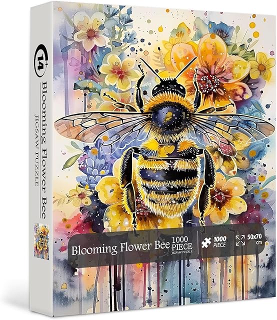 The Vintage Bee Puzzles for Adults 1000 Pieces,Animal Plant Flower Puzzle,Retro Nature Floral Jigsaw Puzzle Challenge