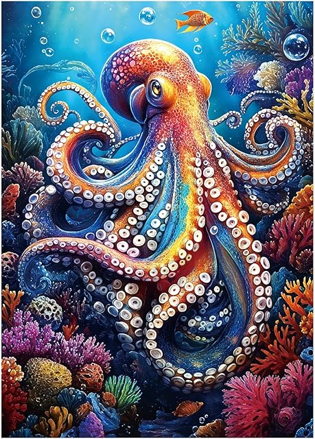 The Ocean Octopus Magic Puzzle 1000 Pieces for Adults, Nature Colorful Sea Coral Jigsaw Puzzle, Under The Sea Animal Art Puzzle