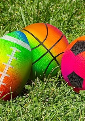 The Poolmaster Rainbow Color Waterproof Sport Game Balls (Football, Basketball, Soccer Ball) for Kids (Pack of 3), Rainbow Colors (72732)