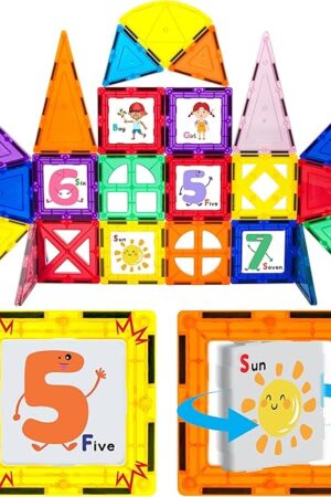 The PicassoTiles Magnetic Building Blocks with Tiles and Click-in Educational Graphic Arts Magnet Construction Toy Set STEM Learning Playset Child Brain Development Stacking Playboard