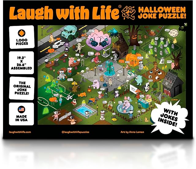 The Halloween Joke Puzzle – 1000-pc Funny Halloween Puzzle for Adults, Spooky Holiday-Themed Gift, Scary Game Night Activity, Cool Puzzles & Unique Horror Gifts Collectible, 19" x 26"