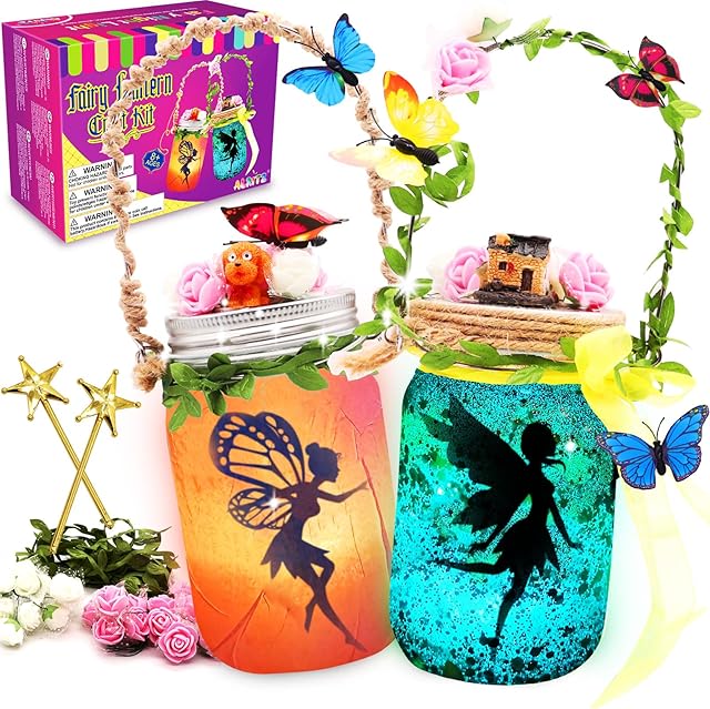 The Alritz Fairy Lantern Craft Kit, Christmas Gifts for Kids Girls, Remote Control Mason Jar Night Light, DIY Garden Decorations Art Project Ornaments, Creative Activities Birthday Ages 4 5 6 7 8 9 10 11+