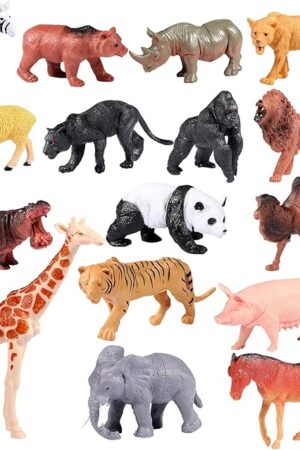 The Safari Animals Figures Toys, Realistic Jumbo Wild Zoo Forest Figurines Plastic African Jungle Animals Playset for Kids Toddlers, 16Piece Gift Set