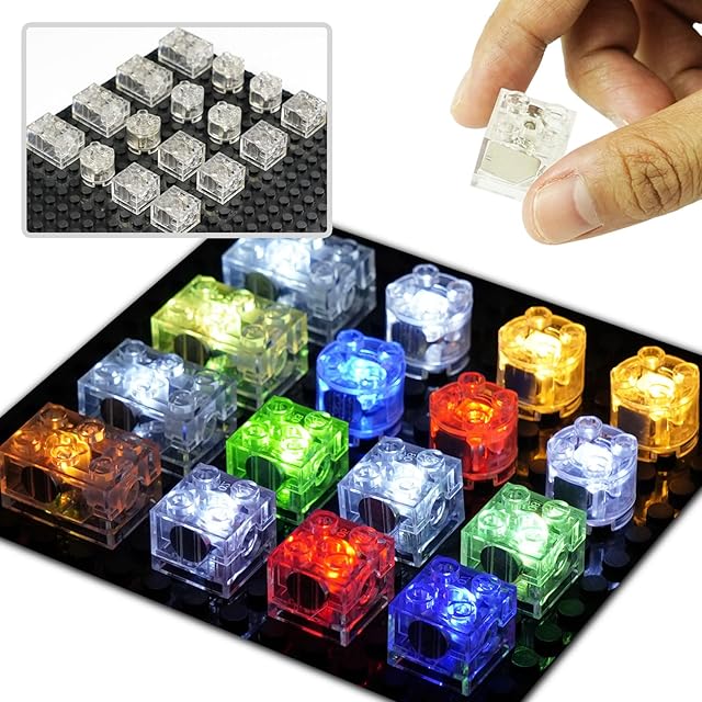The Lights Bricks Accessories, LED Light Up Kit Brick Sets, 16pcs Classic Transparent 2x2 2x3 Building Blocks Toys, Compatible with All Major Brands