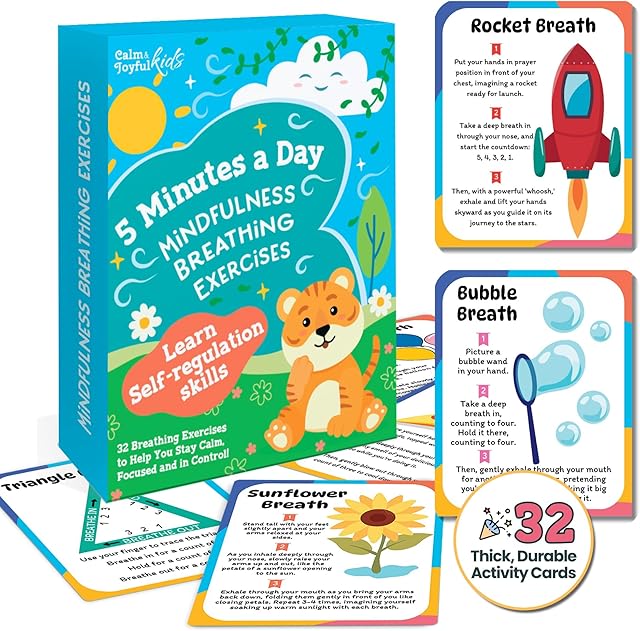 The Breathing Cards for Kids – Mindfulness & Calming Corner Kit Must Haves, Yoga & Speech Therapy Materials, Special Education Classroom Office, Social Emotional Learning, Mindful Sensory Play Activities