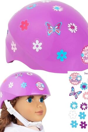 The Purple Bike Helmet for 18" Dolls - Includes Doll Bicycle Helmet w Decorative Decal Stickers Accessory