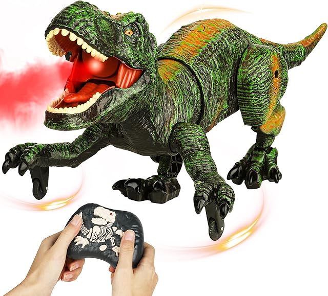 The Remote Control Robot Dinosaur Toys for Kids 5-7,2.4G Electronic RC Walking Dinosaur Pet for Boys 4-7 with Spray & Light & Roar,Large Dino Toys for Kids 3-5 Year Old Christmas Birthday Gift (Green)
