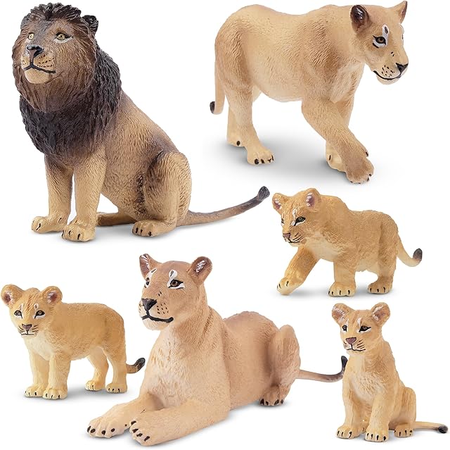 The Toymany 6PCS Realistic Lion Figurines with Lion Cubs, 2-5" Jungle Animals Figures Family Set Includes Baby Lions, Educational Toy Cake Toppers Christmas Birthday Gift for Kids Toddlers