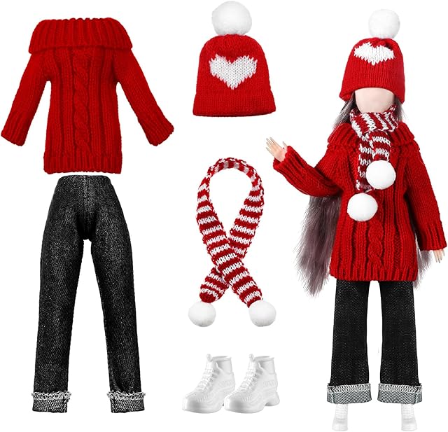 The Geyoga Christmas 11.5 Inch Doll Clothes Girl Doll Accessories Winter Outfits Set Including Sweaters, Denim Pants, Hats, Scarves, Shoes for 11.5 Inch Girl (Red)