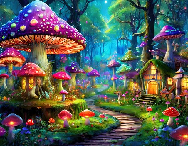 The Majestic Value Brand 500 Piece Adult Puzzle of a Mystical Mushroom Fantasy Village