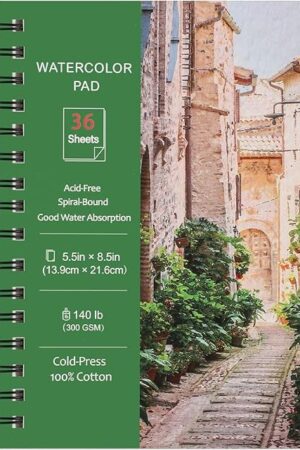The Prudiut 36 Sheets Watercolor Paper Pads 5.5x8.5?, 140 lb/300 GSM Cold Press Water Color Paper, Spiral Bound Watercolor Sketchbook for Watercolors, Art Painting, Journal