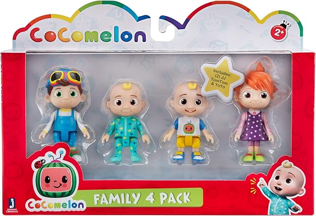 The Cocomelon Friends & Family, 4 Figure Pack - 3 Inch Character Toys - Features Two Baby JJ Figures (Tee and Onesie), Tomtom, and YoYo