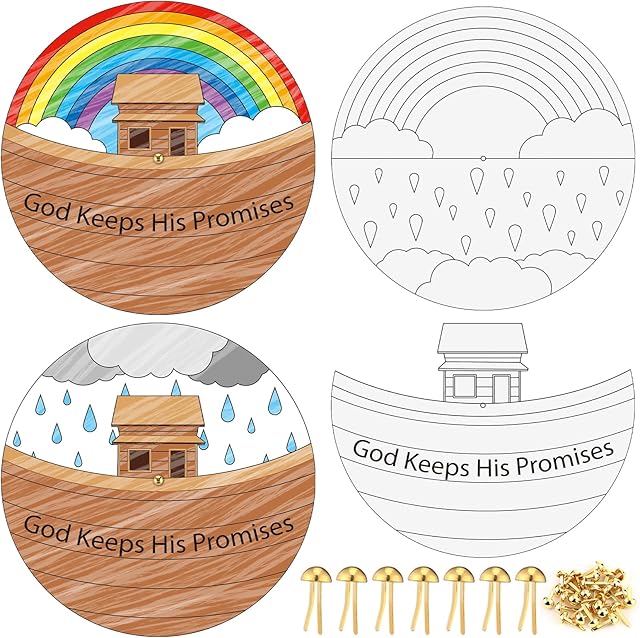 The 24 Sets Color Your Own God Keeps His Promises Wheel, Make 24 Noah's Ark Bible Craft Religious Activity Kit Christian Crafts for Home Supplies
