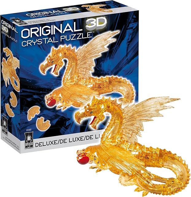 The BePuzzled, Dragon Deluxe Original 3D Crystal Puzzle, Perfect for Puzzlers Ages 12 and Up, Challenging to Complete and Beautiful to Display, Collect Them All