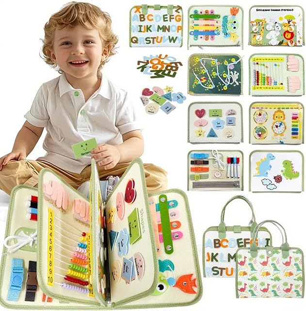 The Toddler Busy Board for 1 2 3 4 Year Old - Montessori Busy Book Travel Toys Sensory Board Educational Activity Book for Learning Fine Motor Skills, Gifts for Girls Boys Toddler 1+ Years Old