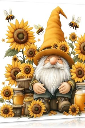 The PICKFORU Sunflower Gnome Puzzle for Adults 1000 Pieces, Funny Garden Gnomes Honey Bee Jigsaw Puzzle, Floral Nature Themed Challenge for Adults Art