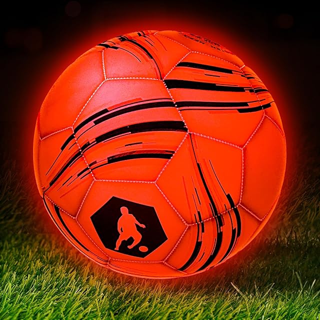 The Light Up Soccer Ball, Glow in The Dark Soccer for Kids, Glowing Ball with 2 Color LED Lights, Outdoor Sports Toys for Boy & Girl Ages 6-12, Ideal Soccer Gifts for Kids & Teens