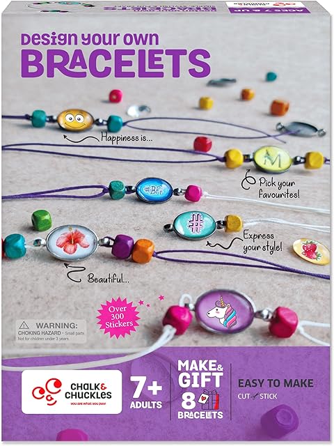 The Chalk and Chuckles Bracelets Art and Crafts for Kids | DIY Bracelet Jewelry Kit for Kids Ages 7+ | Creative Gifts for Girls and Boys 7, 8, 9, 10, 11,12 Years | 8 Bracelets | Creative Art