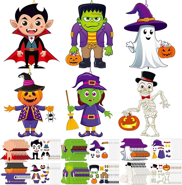 The Motiskyy 60 Sets Halloween Crafts for Kids Make Your Own Halloween Characters Sticker Craft Kits Bulk DIY Hanging Paper Sticker for Party Games Favors Trick or Treat Party Supplies