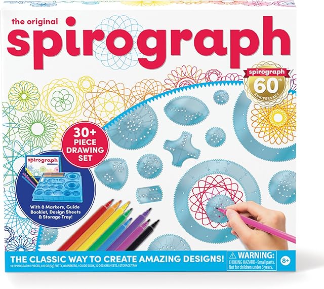 The Spirograph with Markers, Arts and Crafts, Kids Toys, Art Supplies, Craft Supplies, Drawing Kit, Spiral Art, Classic Gear Design Kit, Markers, Design Sheet Included, Ages 8+