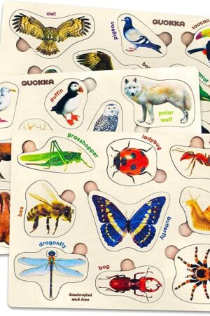 The QUOKKA Wooden Puzzles for Toddlers 1-3 – 3xSET Kids Puzzles Ages 2-4 – Montessori Toy Puzzle for Toddlers 3-5 – Wood Toy Learning Realistic Insects - Arctic Animals - Birds for Boy and Girl