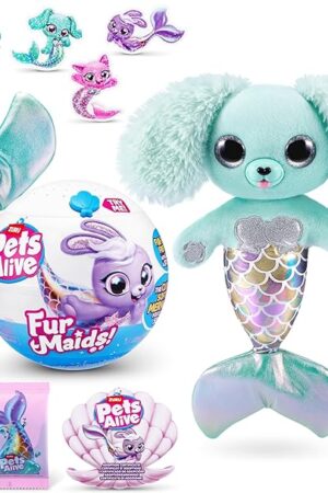 The Pets Alive Furmaids by ZURU Mermaid Plush Interactive Lights Sounds Girls Toy (Green Puppy)
