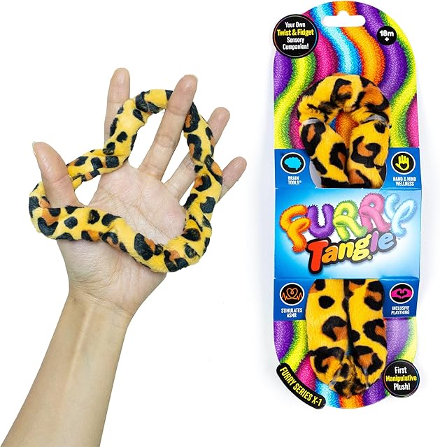 The Tangle Furry Fidgets - New! Leopard Print - Plush Tangle Fidget Toy - Soft Colorful Plush Materials That Will Please Sensory Toy Lovers - Take Your Furry Fidget with You Everywhere!