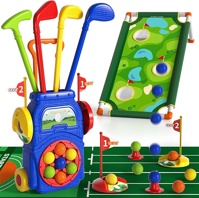 The Toddler Golf Set Toys for Kids, Kids Toddler Golf Clubs with 7 Balls, Putting Mat & Golf Board, Toys Gifts for 3 4 5 6 Year Old Boys, Christmas Birthday Gifts for 3 4 5 6 Year Old Boy Kids