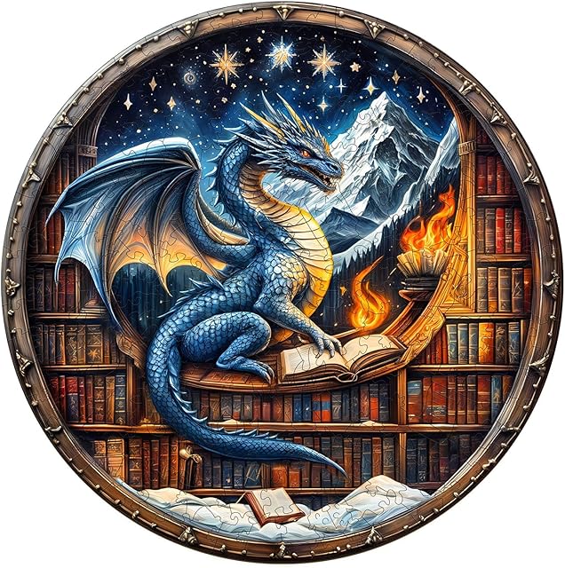 The Wooden Jigsaw Puzzles for Adults, Snowy Library Dragon Wood Puzzles Adult, Wooden Puzzles for Adults, Unique Shape, Fun Gifts for Friends & Family, Home Decor(S -8.5 * 8.5in-100 pcs)
