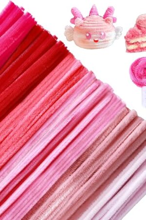 The Pipe Cleaners Craft Supplies, 500 PCS Pink Pipe Cleaners Bulk, 12 Inch 6 Assorted Colors Fuzzy Chenille Stems Sticks Set, Soft Arts and Crafts Decorations, Creative Fun Stuff for Kids Adults