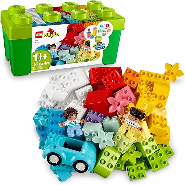 The LEGO DUPLO Classic Brick Box Building Set - Features Storage Organizer, Toy Car, Number Bricks, Build, Learn, and Play, Great Gift Playset for Toddlers, Boys, and Girls Ages 18+ Months, 10913