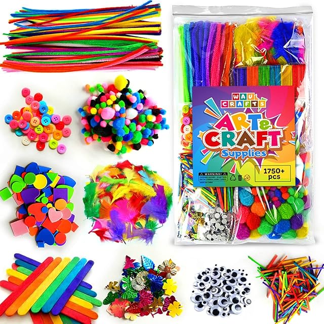 The WAU CRAFTS Arts and Crafts Supplies for Kids - 1750 pcs Crafting for School Kindergarten Homeschool - Supplies Set for Craft Art - Supply Kit for Toddlers Age 2 3 4 5 6 7 8 9