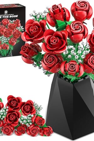 The Red Rose Bouquet Building Set, 960PCS Roses Flowers Artificial Flowers Botanical Collection Blocks Kit for Adults Women Gift for Valentines & Mother's Day Home Decor Flower Decorations