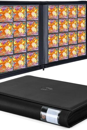 The Premium 1024 Pockets Card Binder,Label Design,16 Pockets Trading Card Binder Ringless Side Loading Trading Card Album Folder for TCG -Black