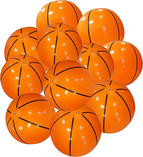 The 4E's Novelty Inflatable Basketballs (3 or 12 Pack) Large 20" Basketball Beach Ball Bulk for Sports Themed Basketball Party Decorations & Favors, Fun Beach Pool Games & Toys for Kids