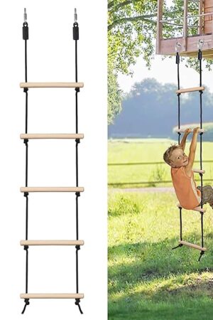 The Rope Ladder for Kids Climbing Obstacle Wooden Swing Rope Ladder with 2 Hooks for Kids Climbing Game Hanging Ladder for Swing Accessories, Playground, Play Set