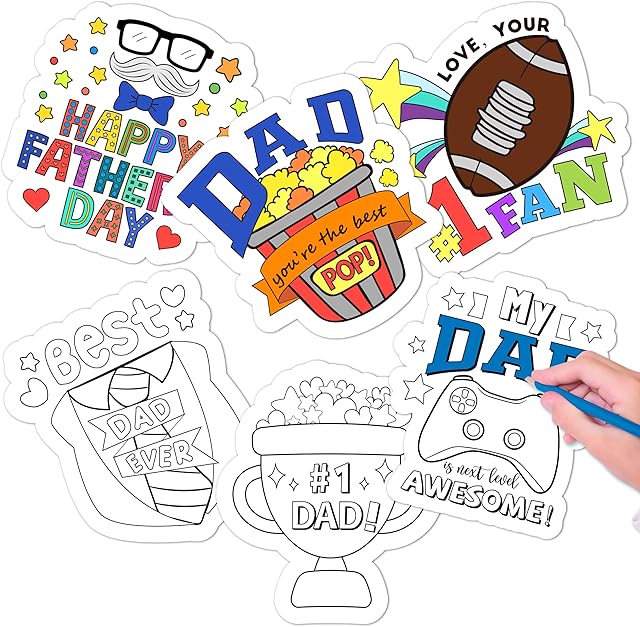 The Color Your Own Father's Day Cards for Kids- 24Pcs Happy Father's Day Coloring Crafts Bulk Best Dad DIY Thankful Gift Cards Craft for Holiday Father's Day Classroom Home Fun Activities