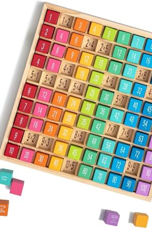 The ROBUD Wooden Multiplication & Math Table Board Game, Kids Montessori Math Manipulatives Learning Toys Gift, Aged 3 Years Old and Up - 100 Wooden Counting Blocks