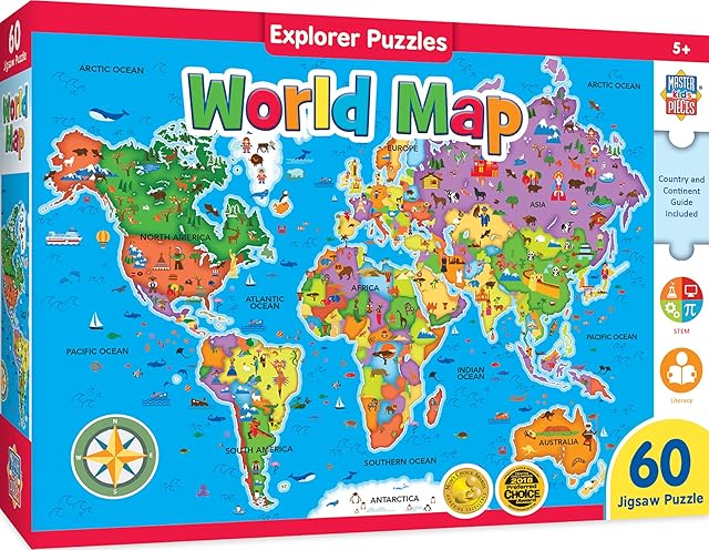 The MasterPieces 60 Piece Educational Jigsaw Puzzle for Kids - World Map - 16.5"x12.75"
