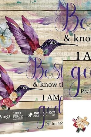 The Religious Hummingbird Puzzles for Adults 1000 Pieces, Bird Flower Christian Bible Jesus Jigsaw Puzzle, Inspirational Scripture Catholic Floral Puzzle