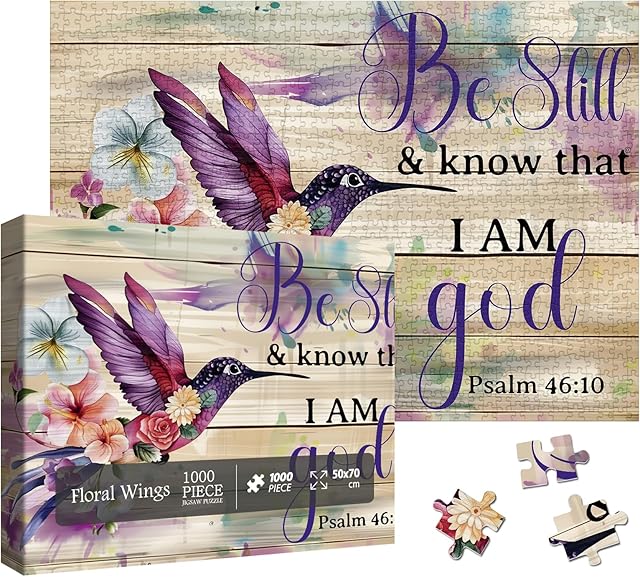 The Religious Hummingbird Puzzles for Adults 1000 Pieces, Bird Flower Christian Bible Jesus Jigsaw Puzzle, Inspirational Scripture Catholic Floral Puzzle